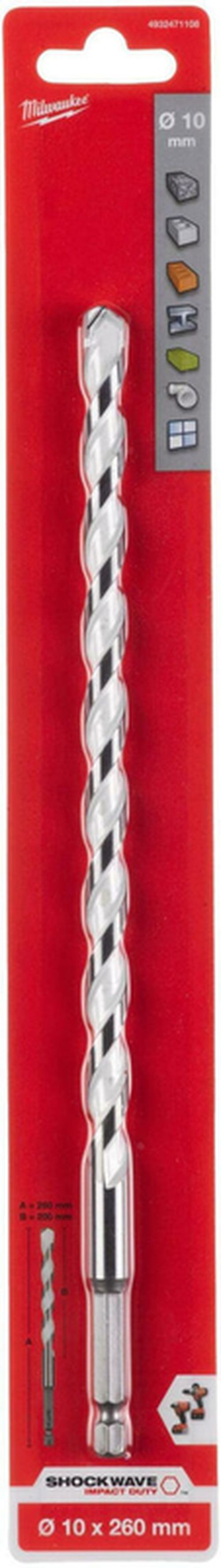 cumpără Burghiu Milwaukee 4932471108 Hex 1/4", Ø10x260mm, multimaterial cu coada în Chișinău 