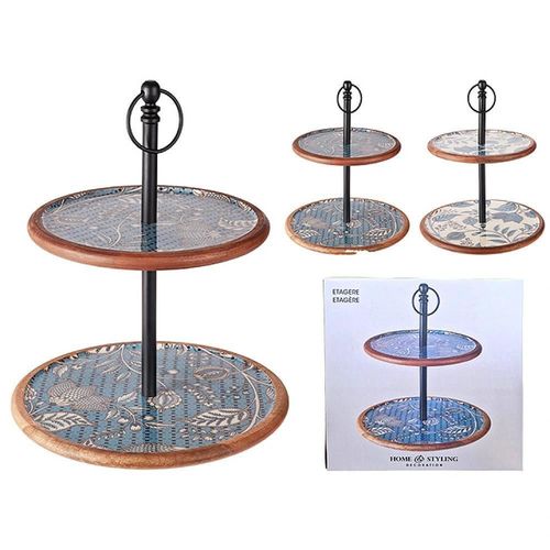 cumpără Tavă de bucătărie Excellent Houseware 20896 Blue Decal, suport pentru servire cu 2 niveluri, D30cm, H43cm, mango în Chișinău 