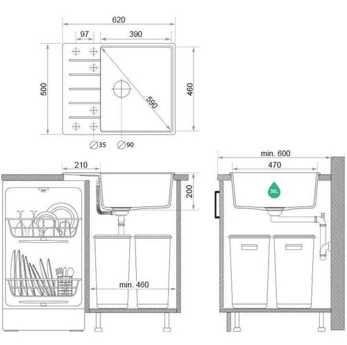 купить Мойка кухонная Primagran Copenhagen 620-50 Top Black + accesorii 500x620 MKIKC в Кишинёве 