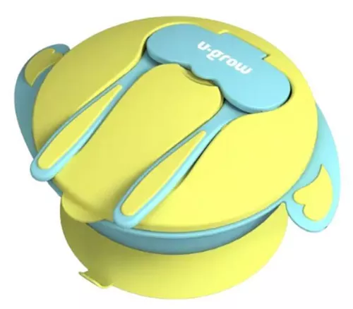 купить Посуда для кормления U-Grow A-1104BL Bol compartimentat cu ventuză și capac, Albastru в Кишинёве 