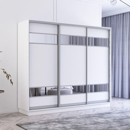 купить Шкаф Mobildor-Lux Fox uși glisante din PAL cu elemente din oglindă (270x60x200H cm) Alb в Кишинёве 