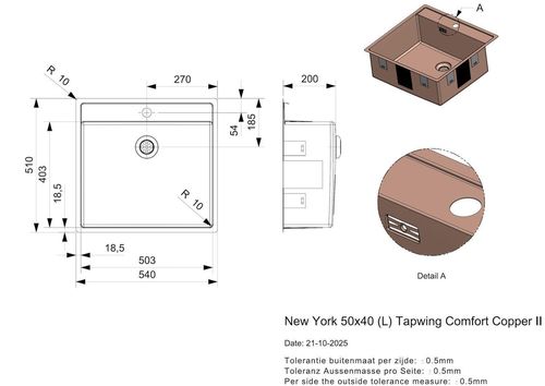 cumpără Chiuvetă bucătărie Reginox R41352 New York 50x40 Tapwing Copper II în Chișinău 