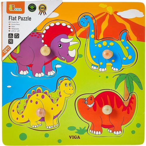 купить Головоломка Viga 59565 Wooden Flat Puzzle Dinosaurs в Кишинёве 