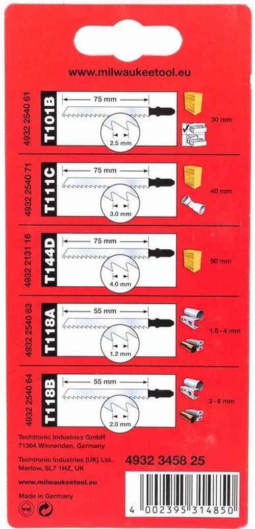 купить Аксессуар для пилы Milwaukee 4932345825 Пилки для электролобзика универсальные (дерево, металл, пластик), (набор 5 шт) в Кишинёве 