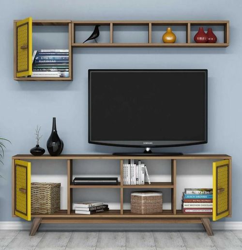 cumpără Set mobilă living Trendy Ayla, Nuc, Galben 160x56x35cm în Chișinău 
