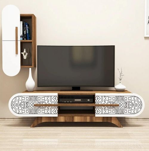 cumpără Comodă TV Trendy Defne, Nuc, Alb 145x37x35cm în Chișinău 