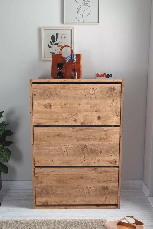 cumpără Raft pentru încălțăminte Nex Home Pantofar, 3 compartimente, 74x24x111 cm, Stejar (18-03-02) în Chișinău 