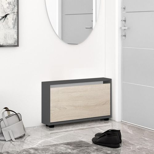 купить Полка для обуви Mobildor-Lux Leo Slim 50x16x47H cm Anthracite/Sonoma в Кишинёве 