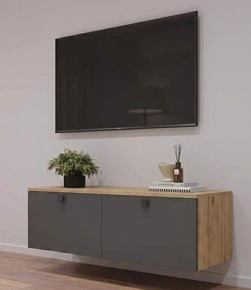 купить Тумба напольная для TV Mobildor-Lux ZEN (140x35x38H cm) Sonoma/Anthracite в Кишинёве 