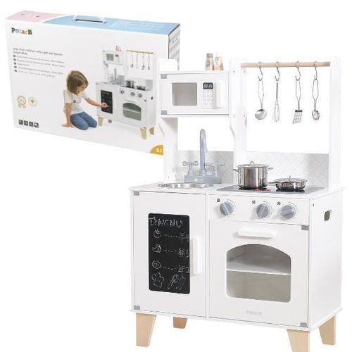 купить Игрушечная кухня и посуда Viga 44081 Bucătărie din lemn cu accesorii, lumină și sunet, albă в Кишинёве 