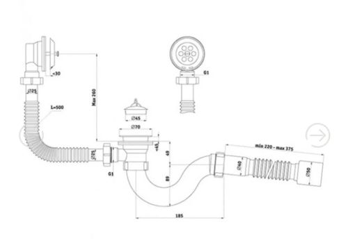 cumpără Sifon pentru cadă Aniplast E156EU ANI pentru cada la 1 1/2", cu tub flexibil, Ø40x50 în Chișinău 