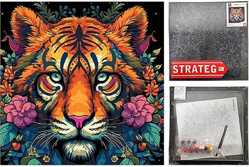 cumpără Tablou pe numere Strateg 57233 Tigru colorat 40x40cm (fundal negru) în Chișinău 