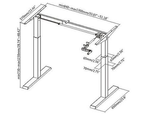 купить Lumi N05-22D Compact Manual Sit-Stand Desk Frame with Square Column, 840~1300mm x 650mm x730~1230mm в Кишинёве 