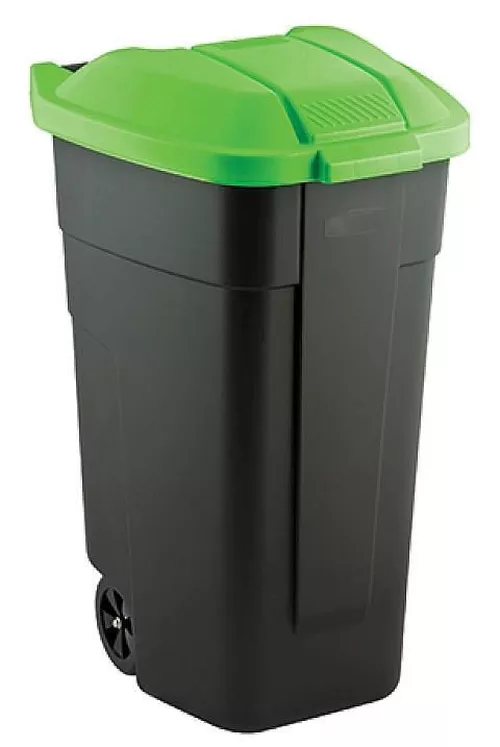 купить Урна для мусора Keter 56136 Cos pentru deseuri cu maner si roti O/W 110l, 88x52x58cm, negru/verde в Кишинёве 