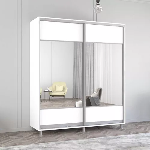 cumpără Dulap Mobildor-Lux Aron cu uși glisante cu oglindă orizontal (180x60x210H cm) Alb Brilliant în Chișinău 