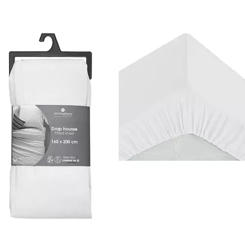 cumpără Textile de casă Promstore 57027 Cearsaf cu elastic Atmosphera Oeko-Tex 160x200x30cm, 100% bumbac, alb în Chișinău 