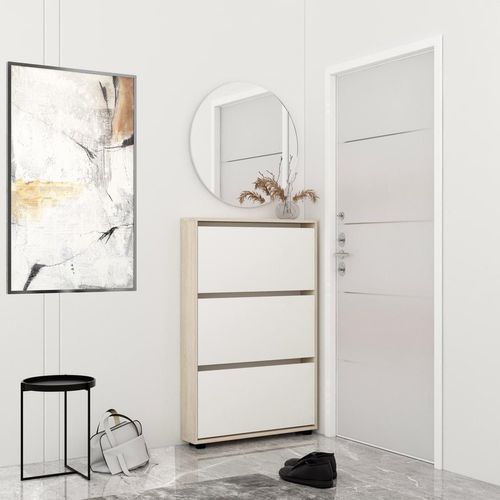 купить Полка для обуви Mobildor-Lux Leo Slim 90x16x125H cm Sonoma/White в Кишинёве 