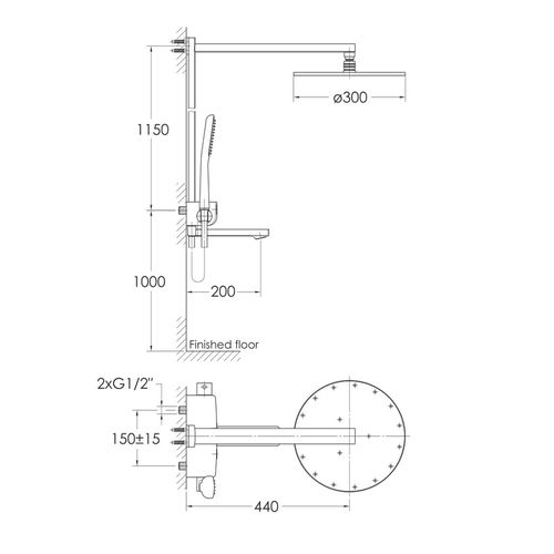 Sistem de duș de baie cu termostat, crom IMPRESE SMART CLICK 