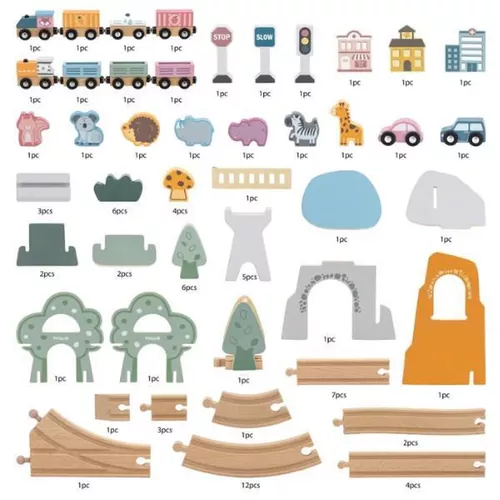 купить Конструктор Viga 44067 Calea ferata din lemn cu tren si accesorii, 90 elem. в Кишинёве 