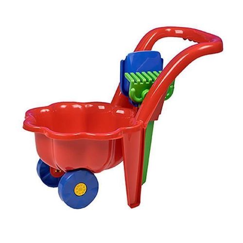 купить Игрушка для песочницы Baby Mix 45516 Тележка Bayo с лопатой и граблями красный в Кишинёве 