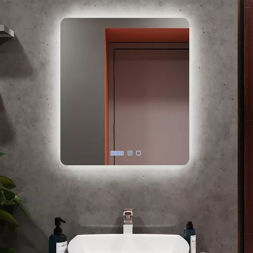 cumpără Oglindă baie Bayro Moon 600x800 LED touch нейтральный c подогревом, часами и термометром (124191) în Chișinău 
