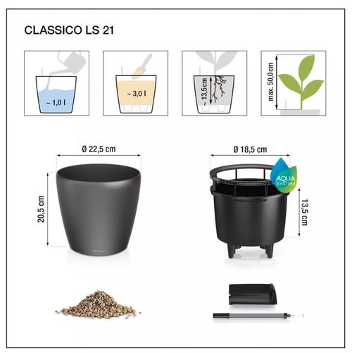 купить Цветочный горшок Lechuza Classico Premium 21 LS, Charcoal в Кишинёве 