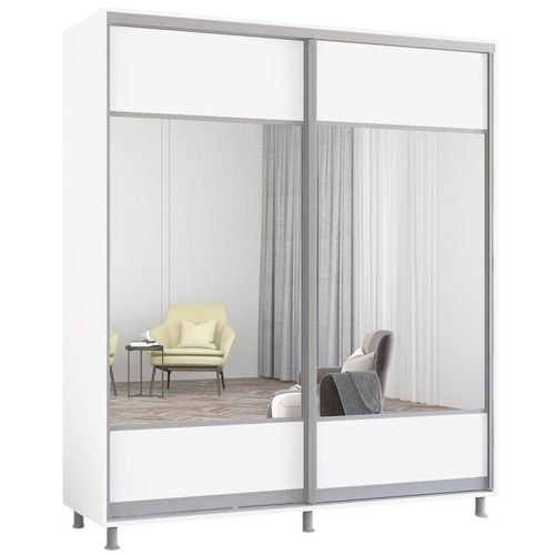 cumpără Dulap Mobildor-Lux Aron-S uși glisante din PAL cu oglindă orizontal (200x60x230H cm) Alb Brilliant în Chișinău 
