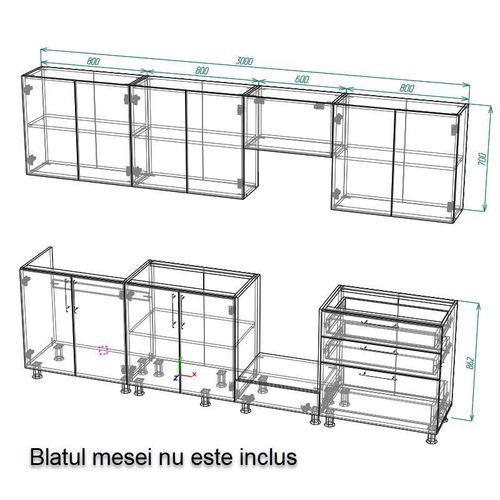 купить Мебель для кухни Smartex (30168) K4 300сm Stejar Deschis в Кишинёве 