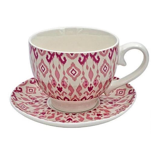 купить Чашка Andrea Fontebasso 37962 Cana pentru dejun 480ml cu farfurie Ikat, amarant в Кишинёве 
