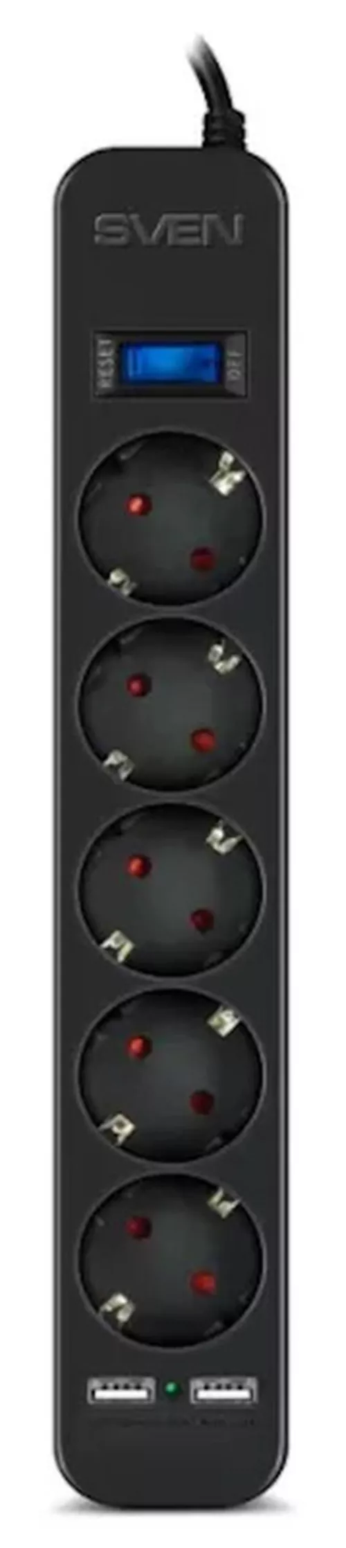 cumpără Filtru electric Sven SF-05LU, 5 Sockets + 2 USB (2,4 A), 3.0m, Black în Chișinău 