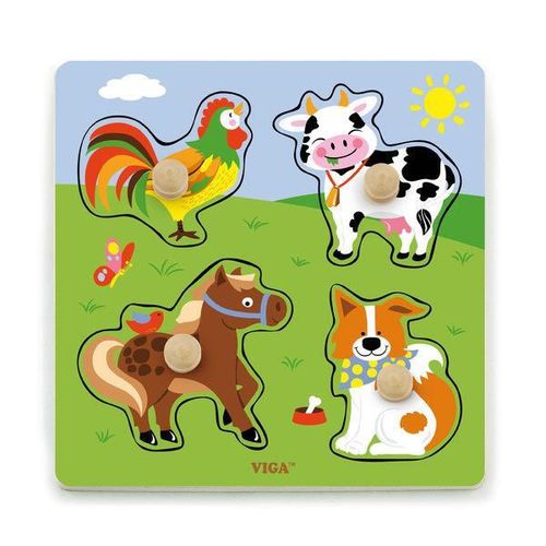 купить Пазл Viga 50839 Puzzle din lemn cu buton Animalele de la fermă в Кишинёве 