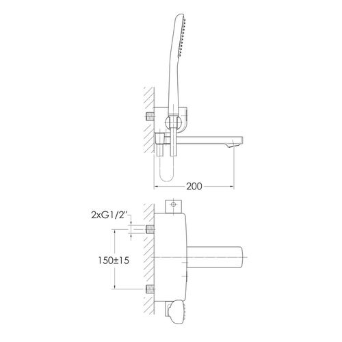 Baterie de baie 2 moduri, crom IMPRESE SMART CLICK 