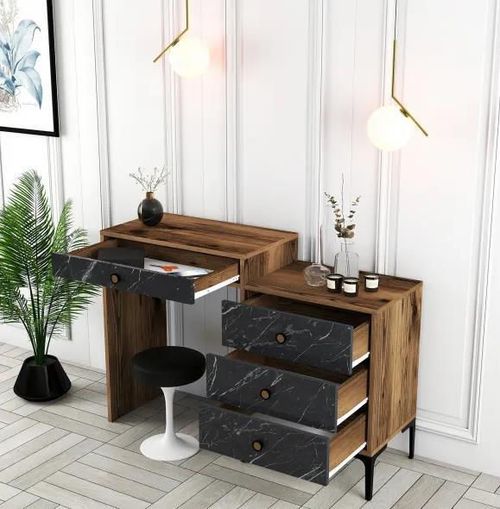 cumpără Măsuţa de toaletă Trendy Lizbon 555, Nuc, Negru, 124x84x40cm(masa de machiaj) (GTR001464) în Chișinău 