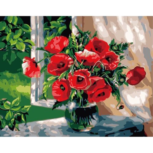 купить Картина по номерам Richi (06995) Mozaic cu diamante Maci pe fereastră 40x50 в Кишинёве 
