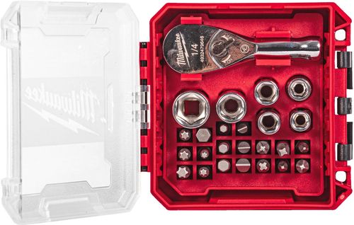 купить Набор ручных инструментов Milwaukee 4932499470 Set compact cu antrenor cu clichet ¼, biti si chei tubulare in cutie compatibila PACKOUT в Кишинёве 
