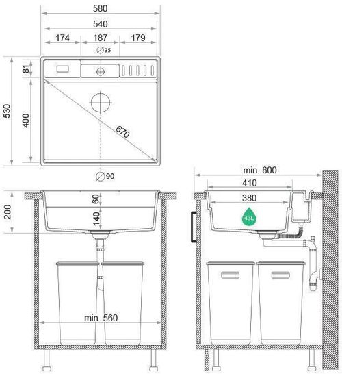 cumpără Chiuvetă bucătărie Primagran New York Multispace 60 Black + accesorii 580x530 MNAKC#N în Chișinău 