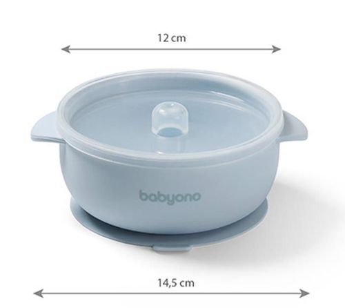 купить Посуда для кормления BabyOno 1662/01 Vas din silicon cu ventuza si capac (albastru) в Кишинёве 
