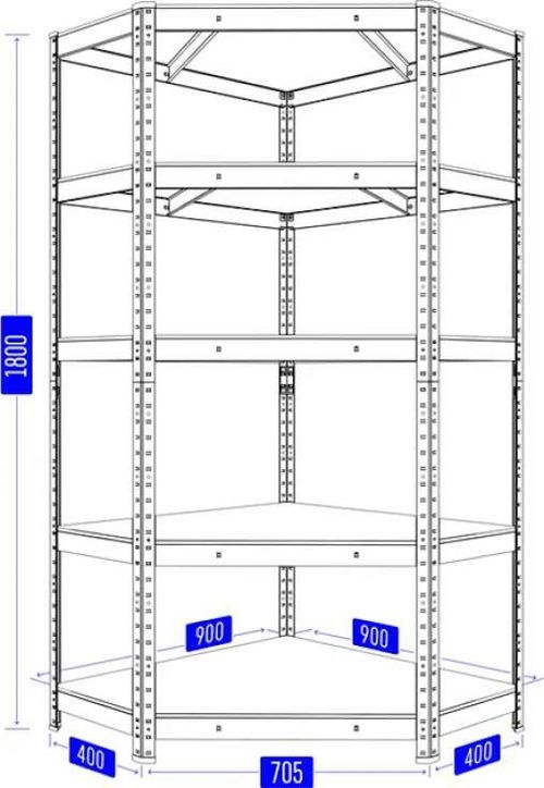 купить Cтеллаж складской Nex Home Raft metalic colț Budget 1800x900x400x705mm, 5 nivele MDF, Antracit в Кишинёве 