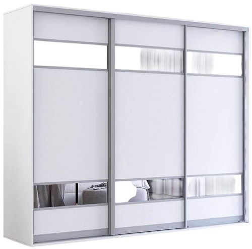 cumpără Dulap Mobildor-Lux Fox uși glisante din PAL cu elemente din oglindă (240x60x240H cm) Alb în Chișinău 