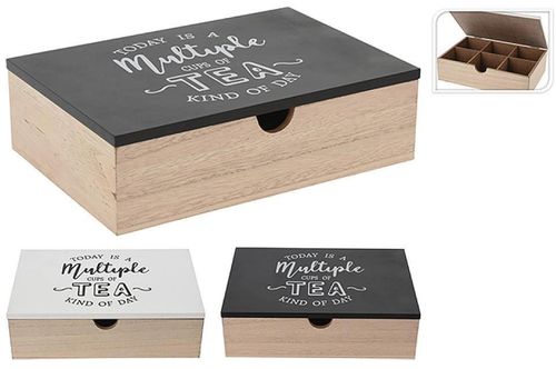 cumpără Cutie depozitare Promstore 47757 Organizator pentru ceai 24x16x7cm, lemn, capac negru/alb în Chișinău 