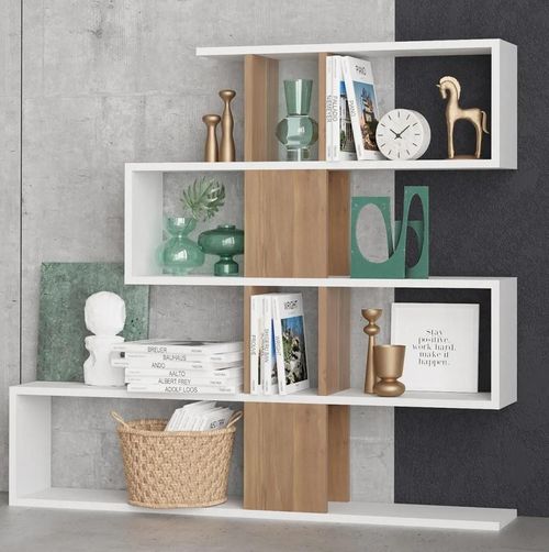 cumpără Raft de birou Trendy Karlin, Alb, Nuc 120x109x20cm, raft de carti în Chișinău 