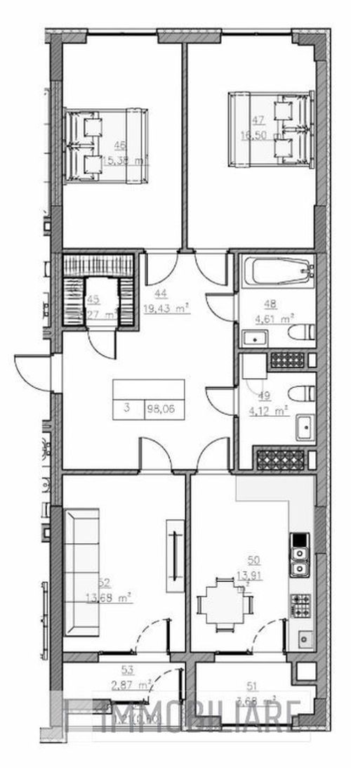 Apartament cu 3 camere, or. Codru, str. Schinoasa-Vale. 