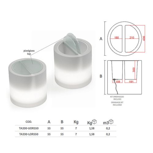 cumpără Masuta LYXO HOME FITTING PARTY LED d55cm x h55cm cylinder coffee table with Led light outdoor - wire 3m TA330-LOR550-019, DRAINAGE KIT INCLUDED (Masuta cilindru de cafea cu iluminare LED cu depozitare, pentru gradina exterior sezlong terasa balcon) în Chișinău 