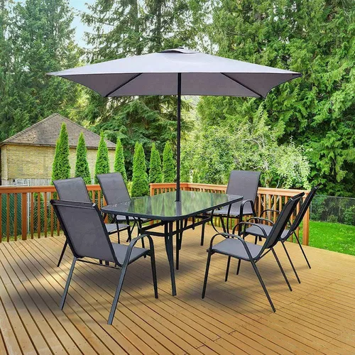 cumpără Mobilier pentru grădină Hydro S Set masă dreptunghiulară cu 6 scaune + umbrelă, metal/textilen în Chișinău 