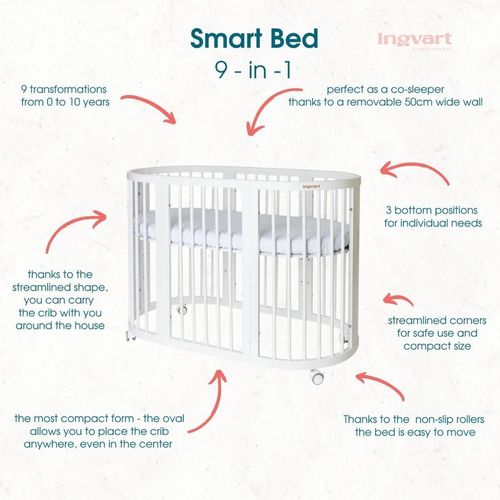 cumpără Pătuț Ingvart 1729001 9in1 Smart Bed Rotund Milky (transformabil), 72x72x120cm în Chișinău 