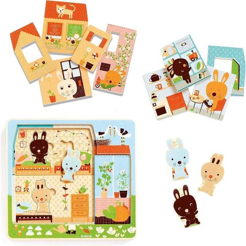 cumpără Puzzle Djeco DJ01480 Puzzle din lemn in 3 nivele Cabana Iepurasului în Chișinău 