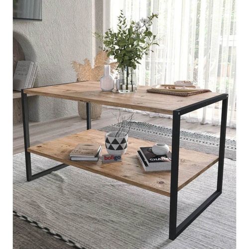 cumpără Măsuţă cafea Nex Home Cu 2 nivele Metal, 90x50 cm, Stejar (22-59-02) în Chișinău 