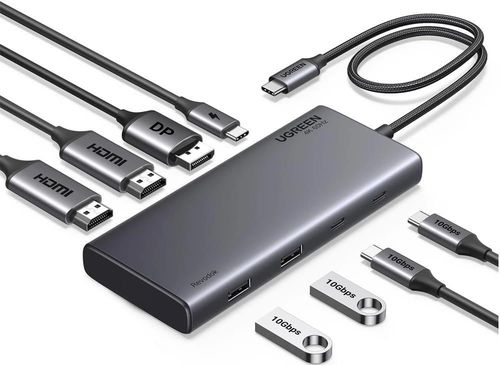 купить Переходник для IT Ugreen 35625 HUB 8in1 USB-C to 2*HDMI 4K@60Hz + DP + 2*USB-A 3.2 + 2*USB-C 3.2 + PD 100W, CM639 в Кишинёве 