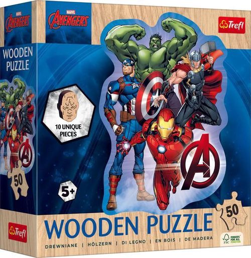 cumpără Puzzle Trefl 20256 Puzzles - 50 Wooden Contour Puzzle - Avenger's adventures / Disney Marvel The Avengers FSC în Chișinău 