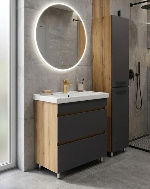 cumpără Dulap pentru lavoar Mashtab 12335 Torino (Sava) cu 2 sertare fara mâner 800x470x850 Stejar-Antracit în Chișinău 